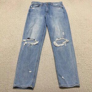 American Eagle Jeans Womens sz 6 Blue Denim Straight Distressed High Rise Mom